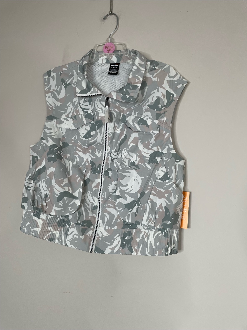 Avia Light Grey Camouflage Zip-Front Sleeveless Vest Sz L (12-14) NWT